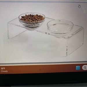 Acrylic Pet Bowl Stand with Glass and Stainless Steel Bowls